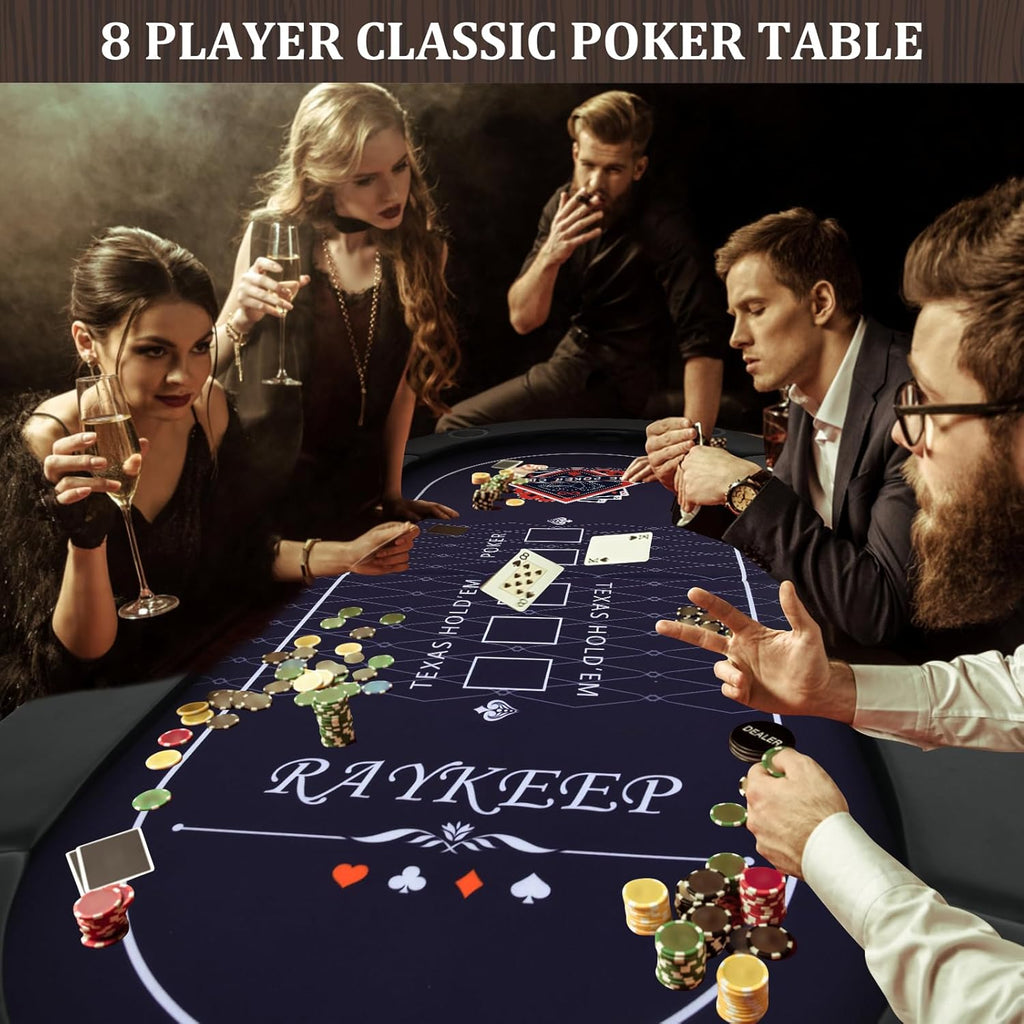 71 Inch Poker Table Foldable, 8 Player Folding Poker Tables w/Collapsible Legs, Casino Grade Felt, Padded Rails and