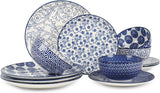 Ceramic Dinnerware Sets, 12-Pieces Plates and Bowls Sets, Scratch Resistant Dishes set for 4