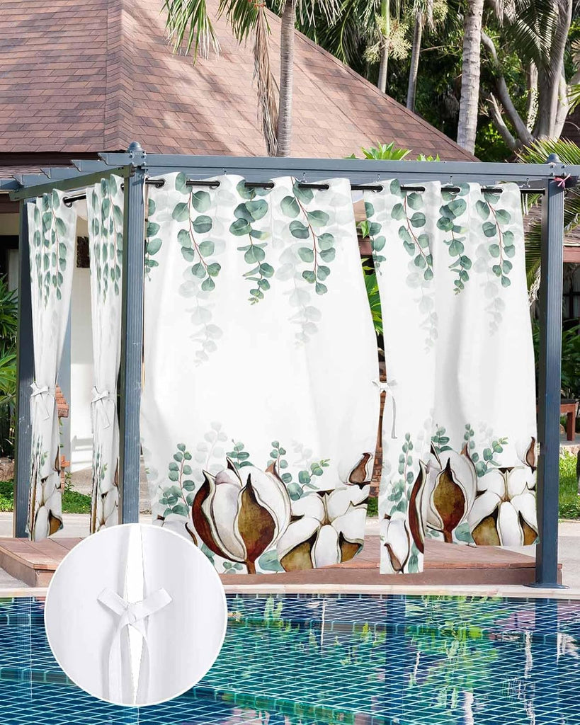Outdoor Curtains Waterproof, Eucalyptus Leaves Privacy Screen Outdoor Front Porch Decor, Grommet Outside Curtains for