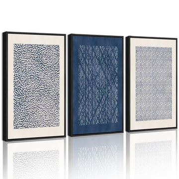 Blue Mid-Century Modern Framed Wall Art Minimalist Abstract Boho Wall Decor Geometric Artwork Kitchen Dining Room
