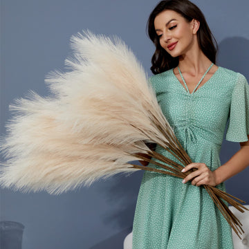 8 PCS 38"/3.1FT Large Artificial Pampas Grass Branches(Cream/Beige)