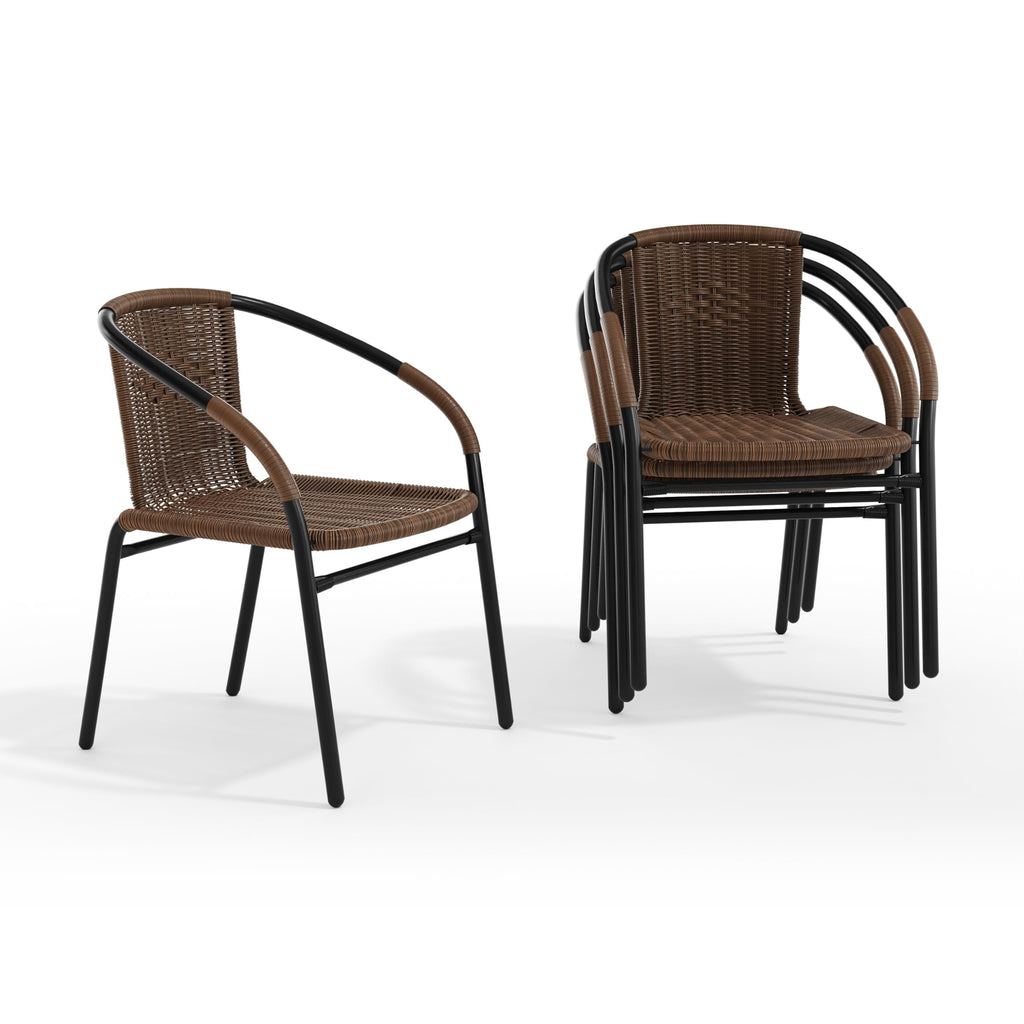Brown PE Rattan Stackable Patio Dining Chair, 4-Pack