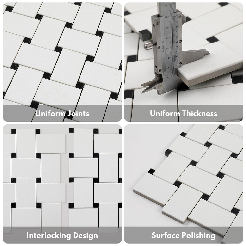 Microcrystal Stone White Marble Basketweave Marble Mosaic Tile Wall Bathroom Shower Floor (5 Sheet)