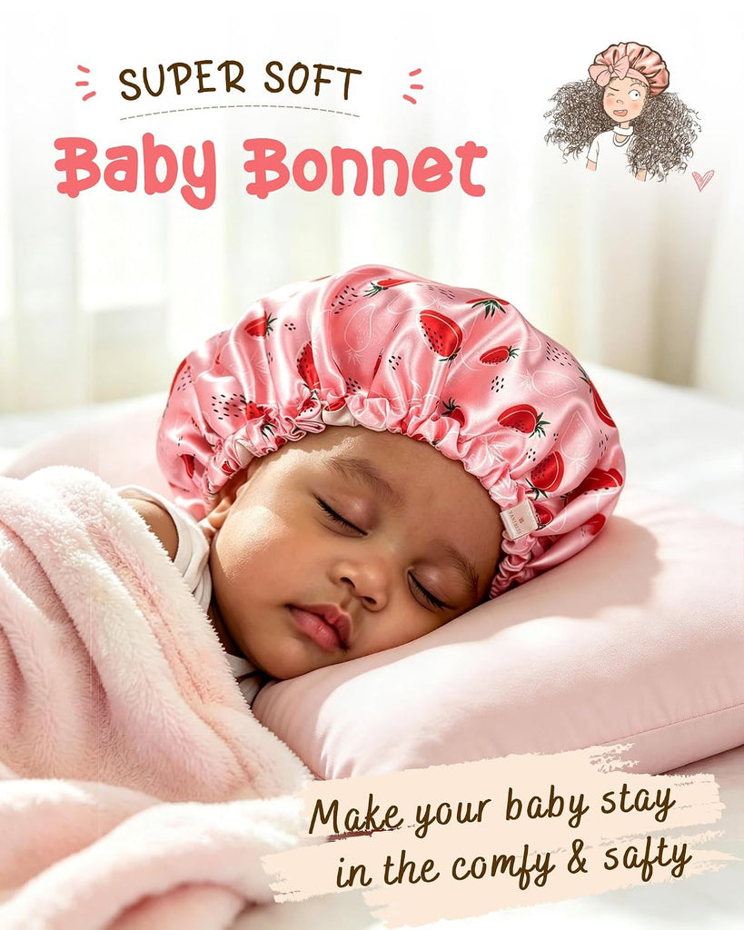 Baby Satin Bonnet Sleep Cap - Double Layer Reversible Adjustable Silky Satin Cap for Infant