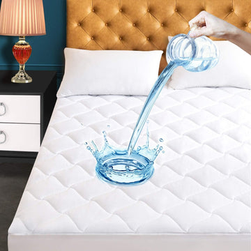 King Quilted Mattress Pad Waterproof Breathable Bed Protector Quiet Fabric Noiseless Cooling Microfiber Fitted