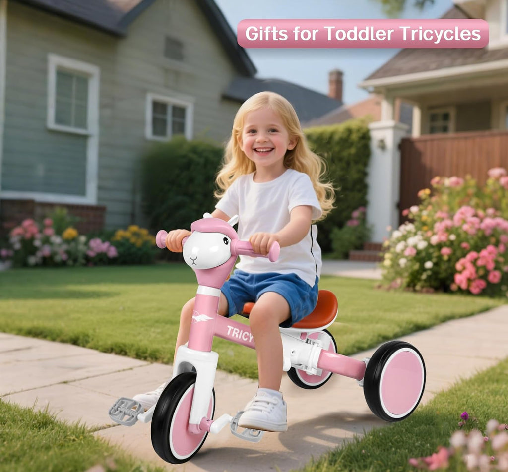 In-1 Kids Tricycle with Lights & Music, Adjustable Push Kids Bike for 1-5 Year Olds, Kids Balance Bike & Tricycle