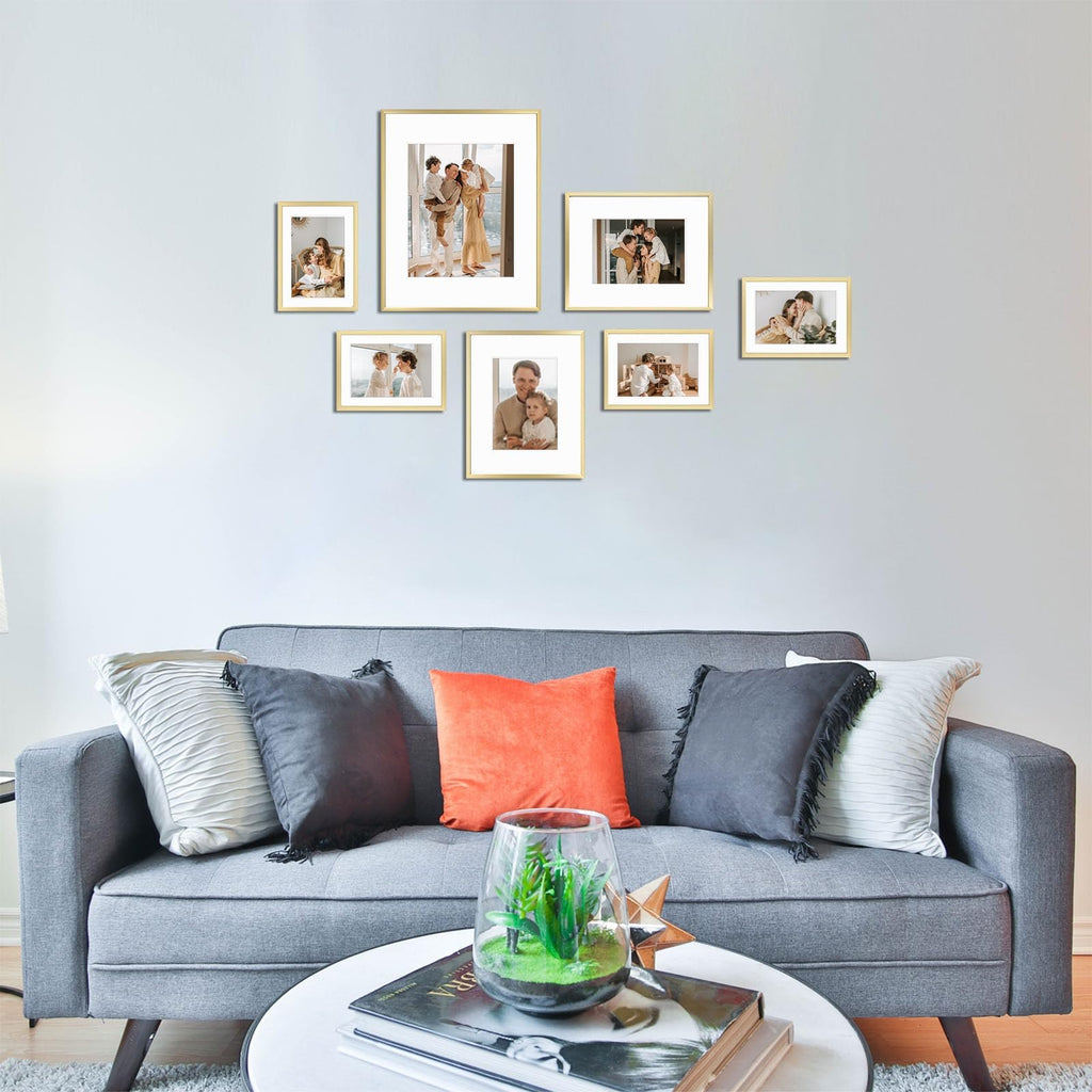 7 Pack Gold Aluminum Frame with White Mat, Real Glass