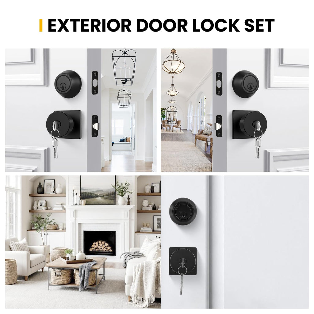 Matte Black Exterior Door Knob with Deadbolt, Keyed-Alike 1 Pack