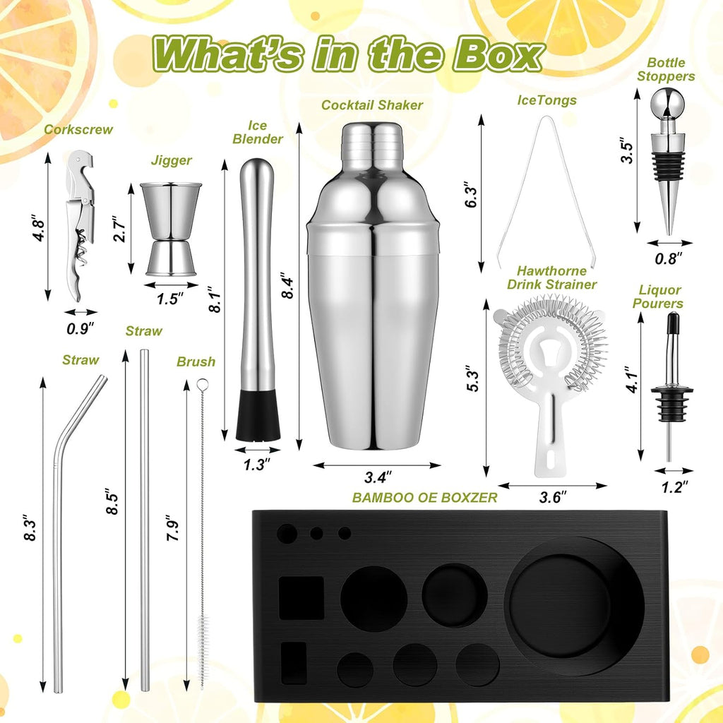 Bartender Kit, Mixologist Bartender Kit Garnish Tray with Lid Bar Caddy and 3 Tier Glass Rimmer - Set of 28