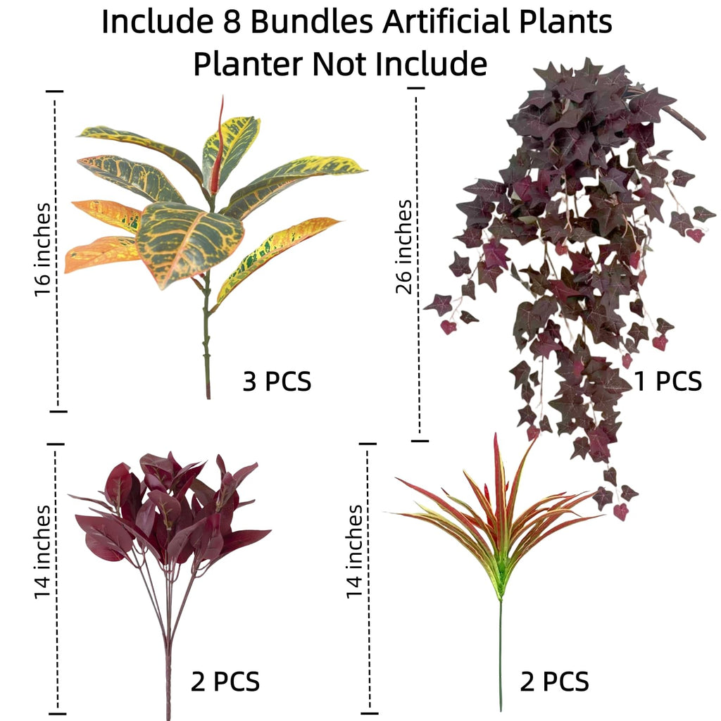 Fall Artificial Croton Plants Fake Greenery for Outdoor Porch Planters