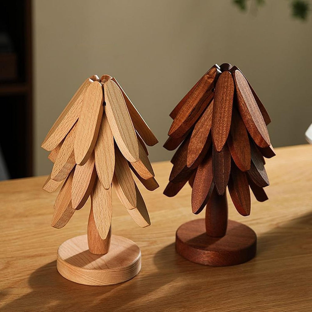 Tree Trivet Set, Natural Tree Trivet Set, Wooden TrivetTree, Naturaltreetrivetset - 4 Wooden Trivets, Foldable Trees - Set of 4
