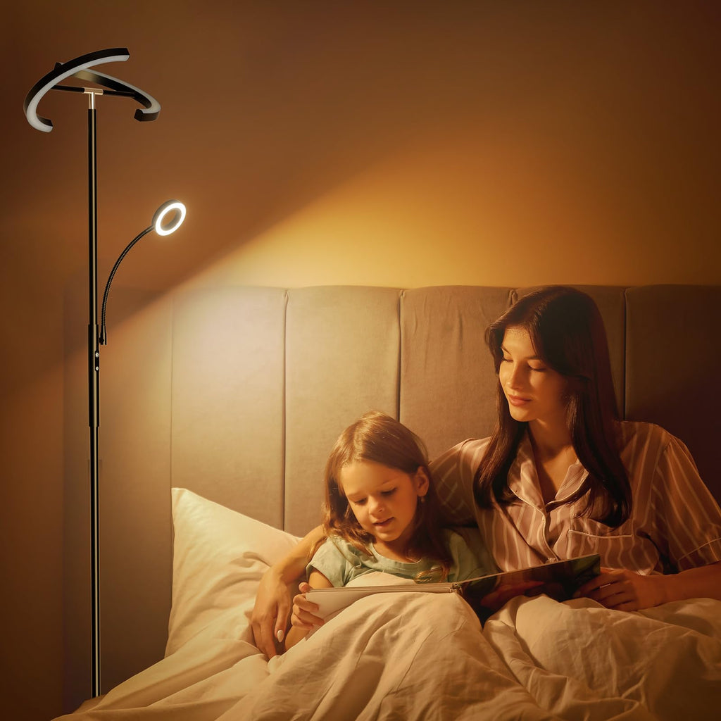 LED Floor Lamp - Modern Standing Lamp with Reading Light, Remote Touch Control Floor Light Dimmable Mother-Daughter
