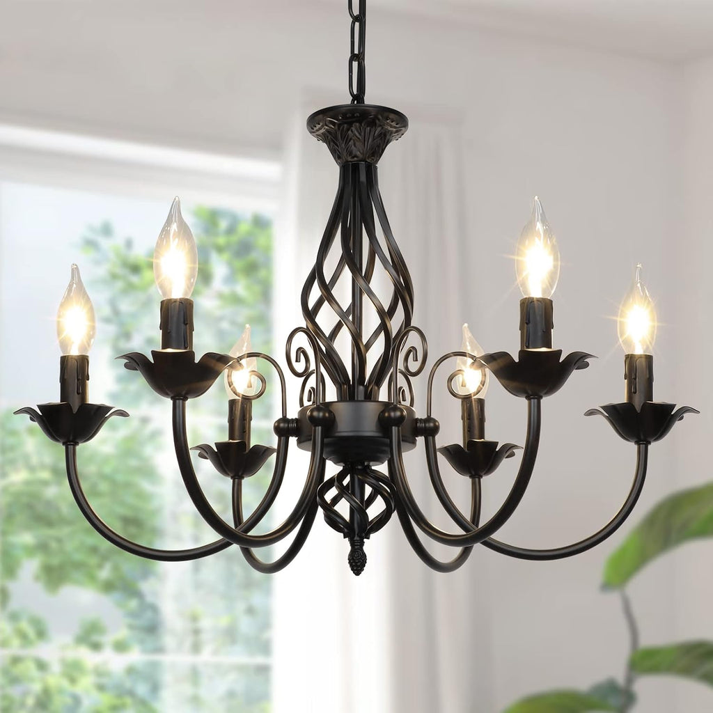 6-Light Farmhouse Candle Chandelier for Living Room, Rustic Industrial Pendant Ceiling Light fixture
