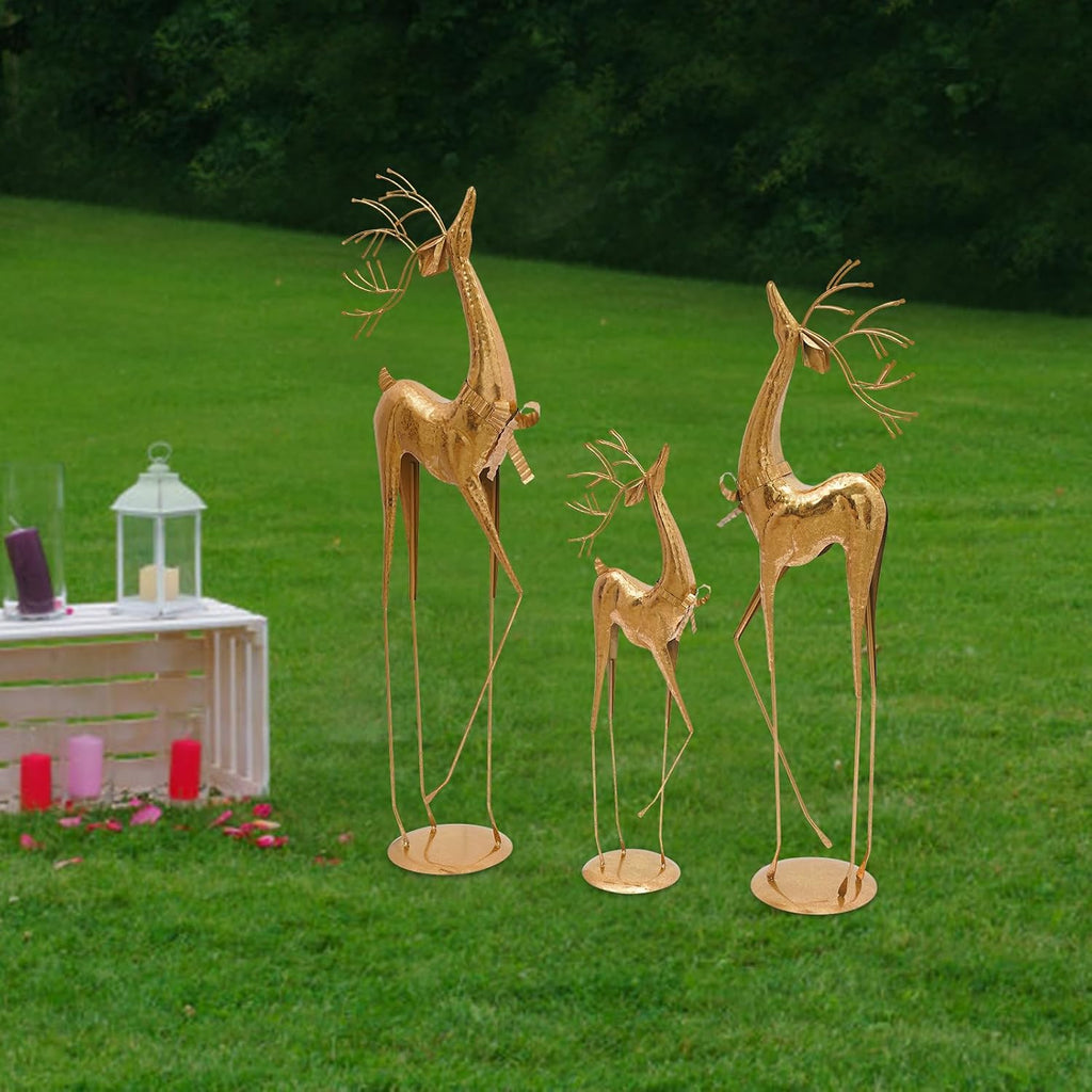 Reindeer Figurine Statues Set of 3, Christmas Reindeer Decor Statues, Gold