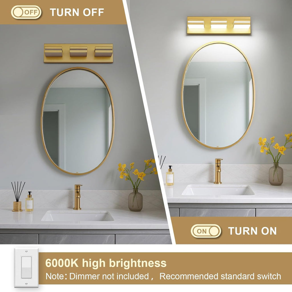 Modern LED Small Gold Acrylic Bathroom Lights Fixtures 3-Light | Wall Lighting,Vanity Lights Over Mirror 6000K