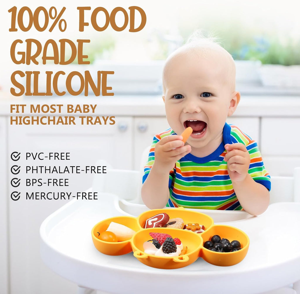 4 Pcs Silicone Baby Plates Toddler Suction Plates Divided Baby Dishes Cute Animal Kids Plates for Toddlers Baby