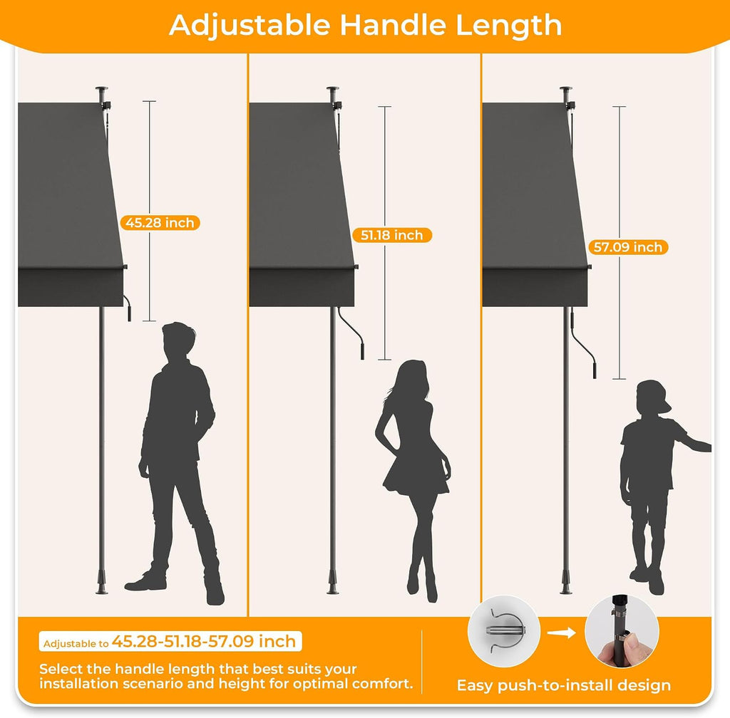 Manual Retractable Awning, 79" W x 118" H Retractable Side Bar 47-59", Outdoor Patio Awnings Height Adjustable