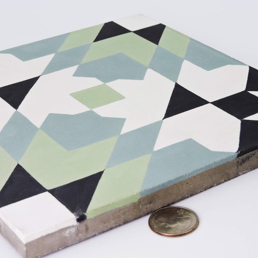 Reno CTP93-02 Handmade 8x8-in Moroccan Tile in Green, Blue, Black