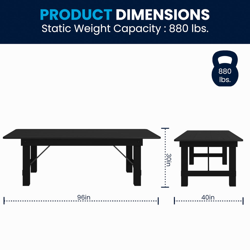 Hercules 96x40 in Locking Folding Table, Black