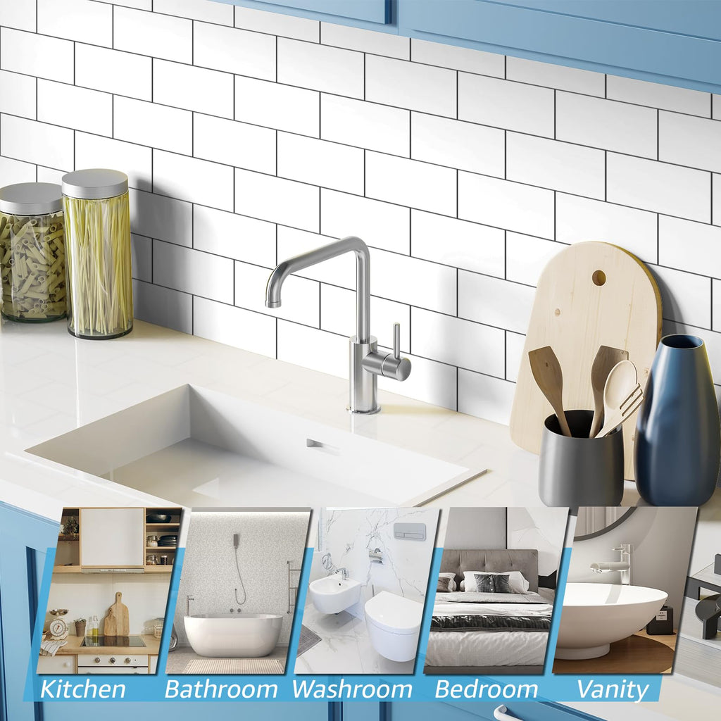 102-Pack Peel and Stick Backsplash on Subway Tile, Glossy White