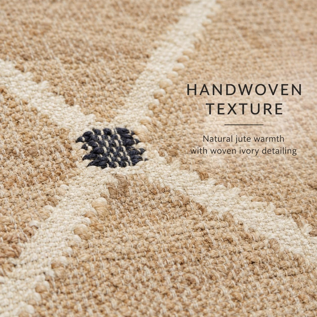 Hand Woven Jute Area Rug 8'x10'- Geometric Design (Natural) | Indoor Natural Fiber Hallway Jute Rug - Rustic