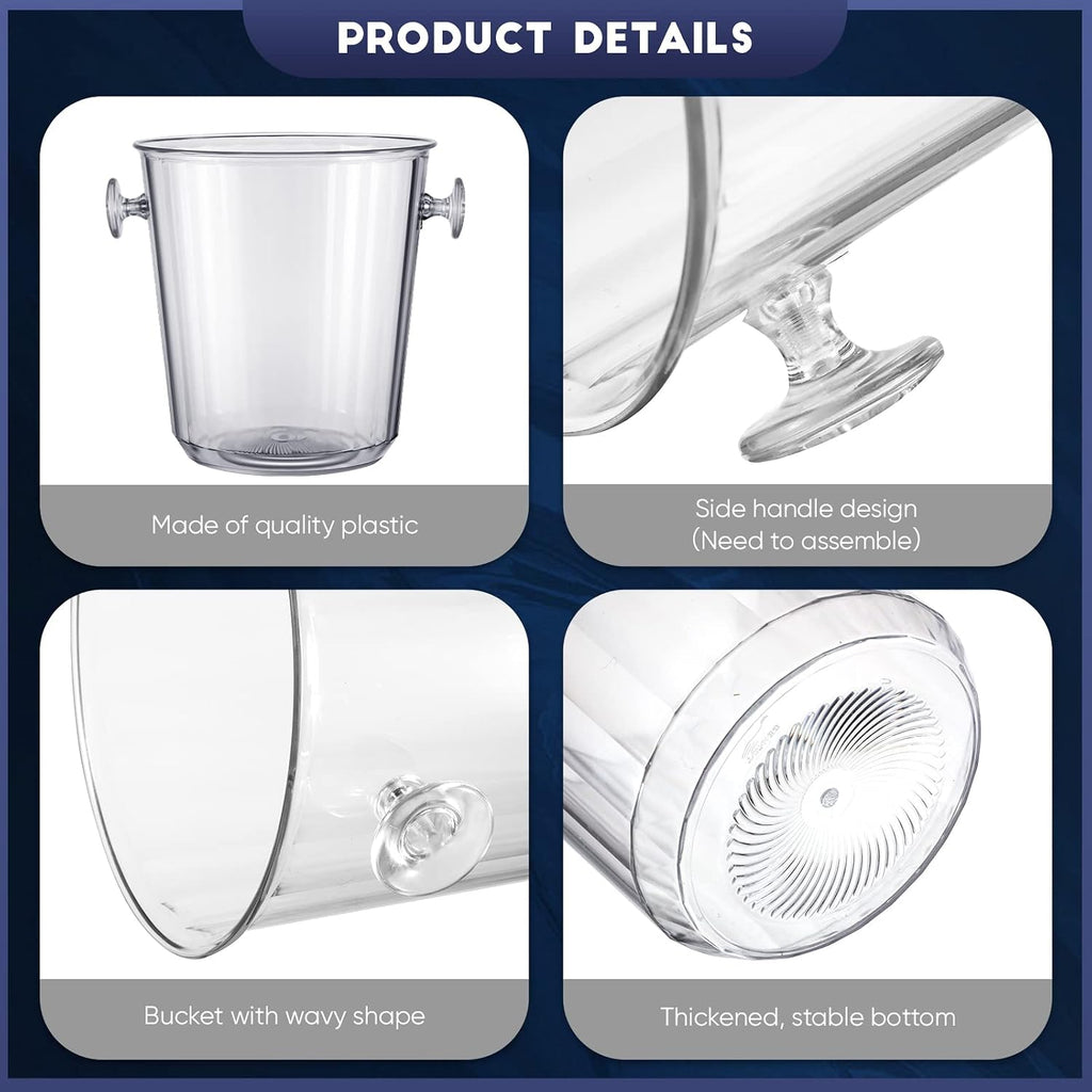Acrylic Ice Buckets for Parties 3.5 L Plastic Clear Wine Bucket with Plastic Scoop and Tongs Bottle Drink Cooler - Set of 12