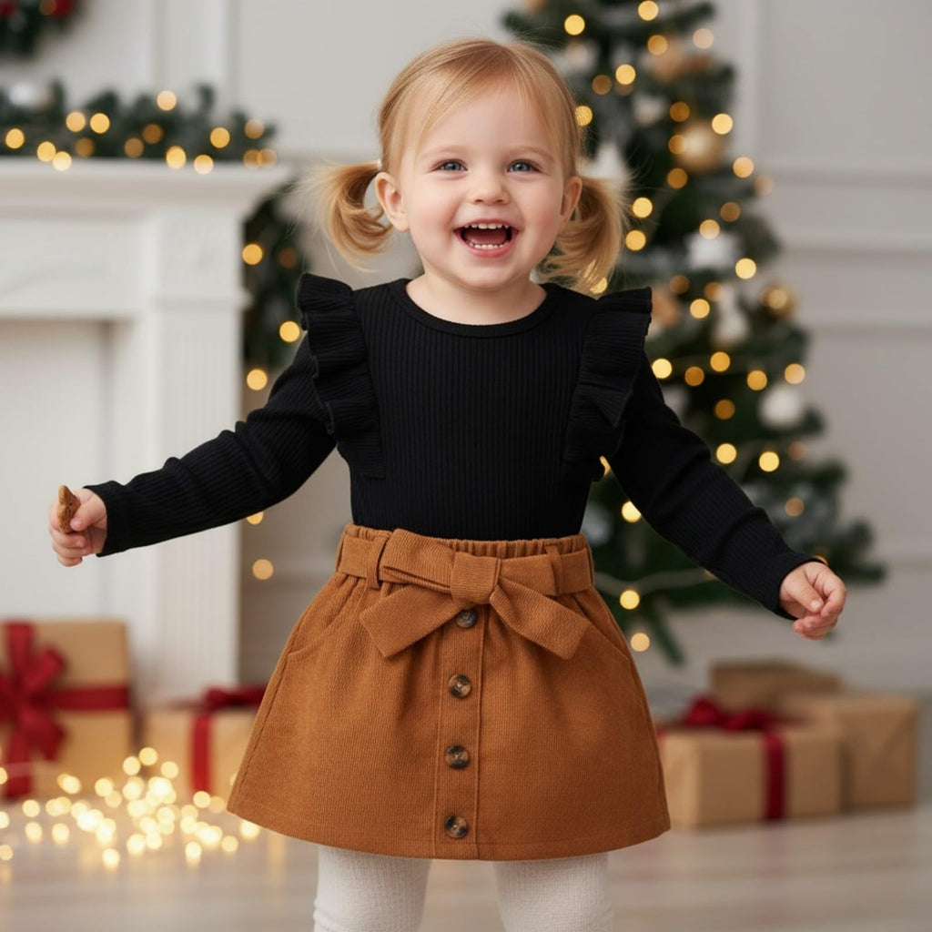Toddler Baby Girl Fall Winter Clothes Long Sleeve Ruffle Shirt Corduroy Mini Skirt Infant Girl A-line Dress Clothing