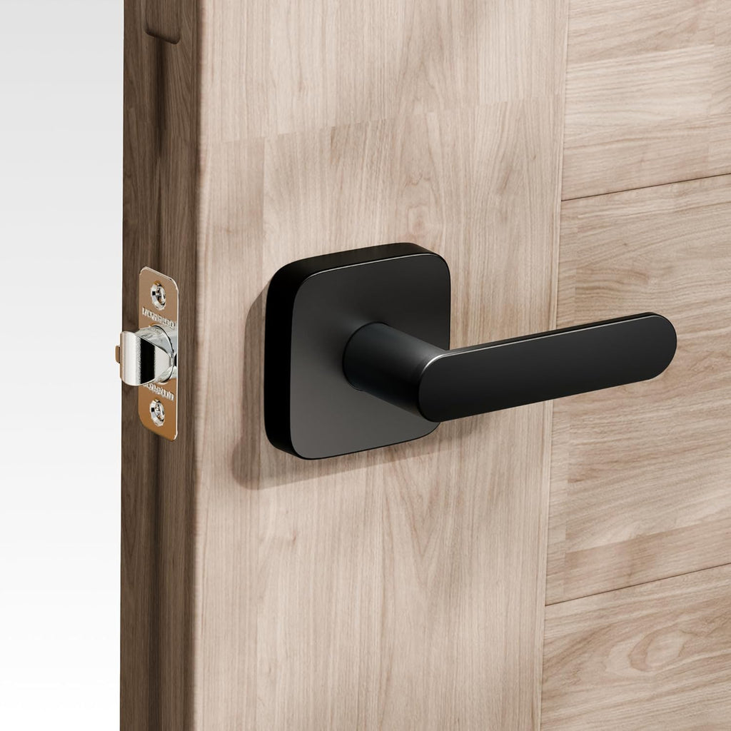 Passage Lever Door Handle, Reversible Black Front Door Handle No Lock or Exterior Door, Closet, Hallway - Door Lever