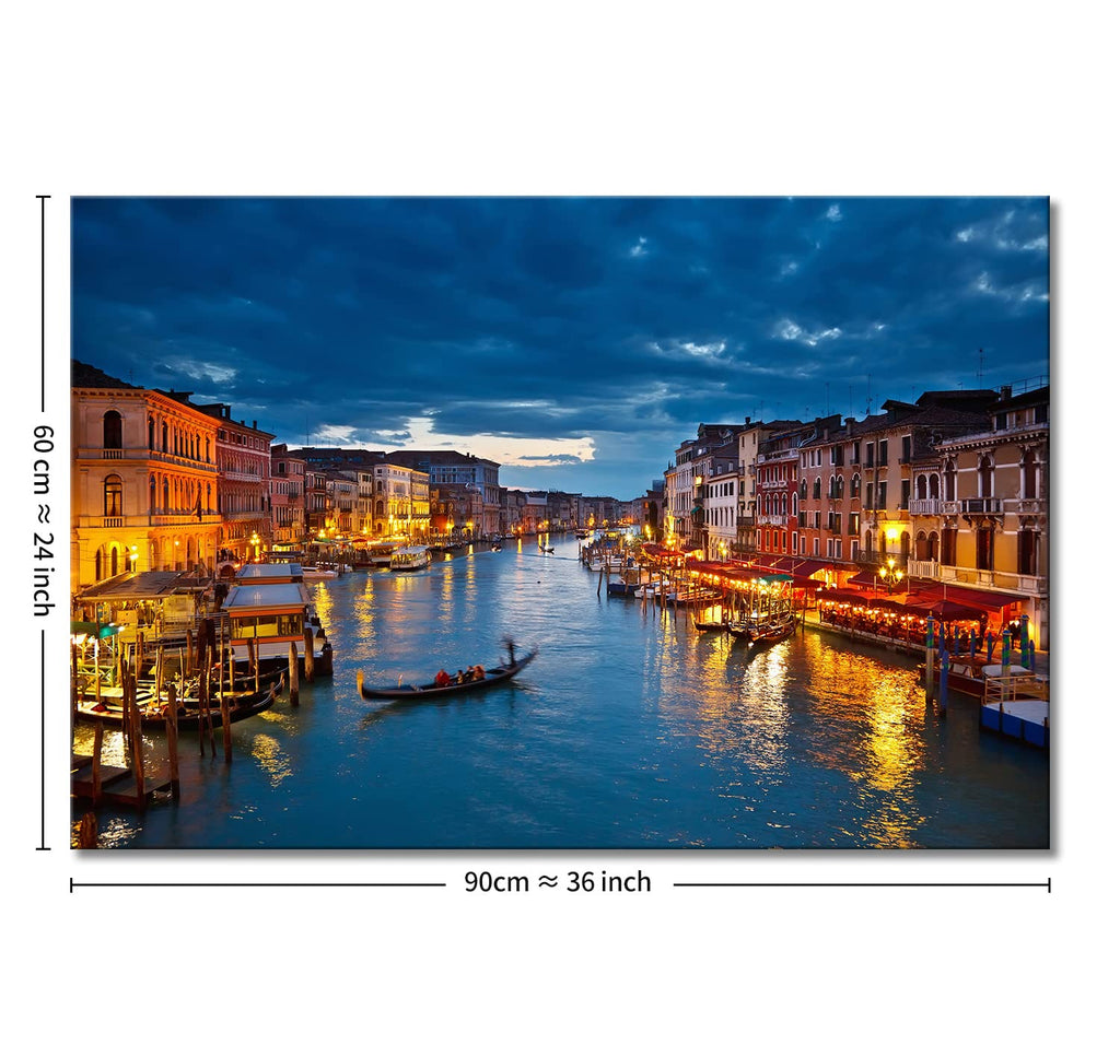 Italy Venice Grand Canal At Night Wall, The Picture Print On Canvas