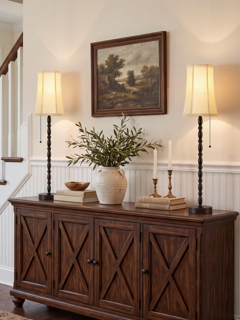 Buffet Lamps Set of 2 - 28" Tall Lamp Table Lamps, Brown