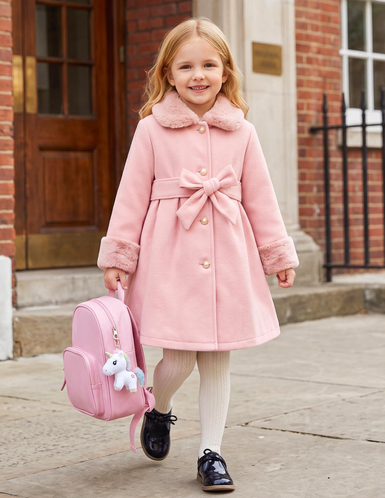 Girls Winter Coat Toddler Faux Fur Collar Fall Jacket Pink