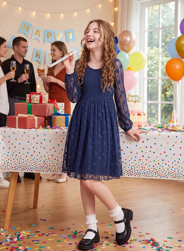 Girls Fall Long Sleeve Lace Dresses Semi Formal Party
