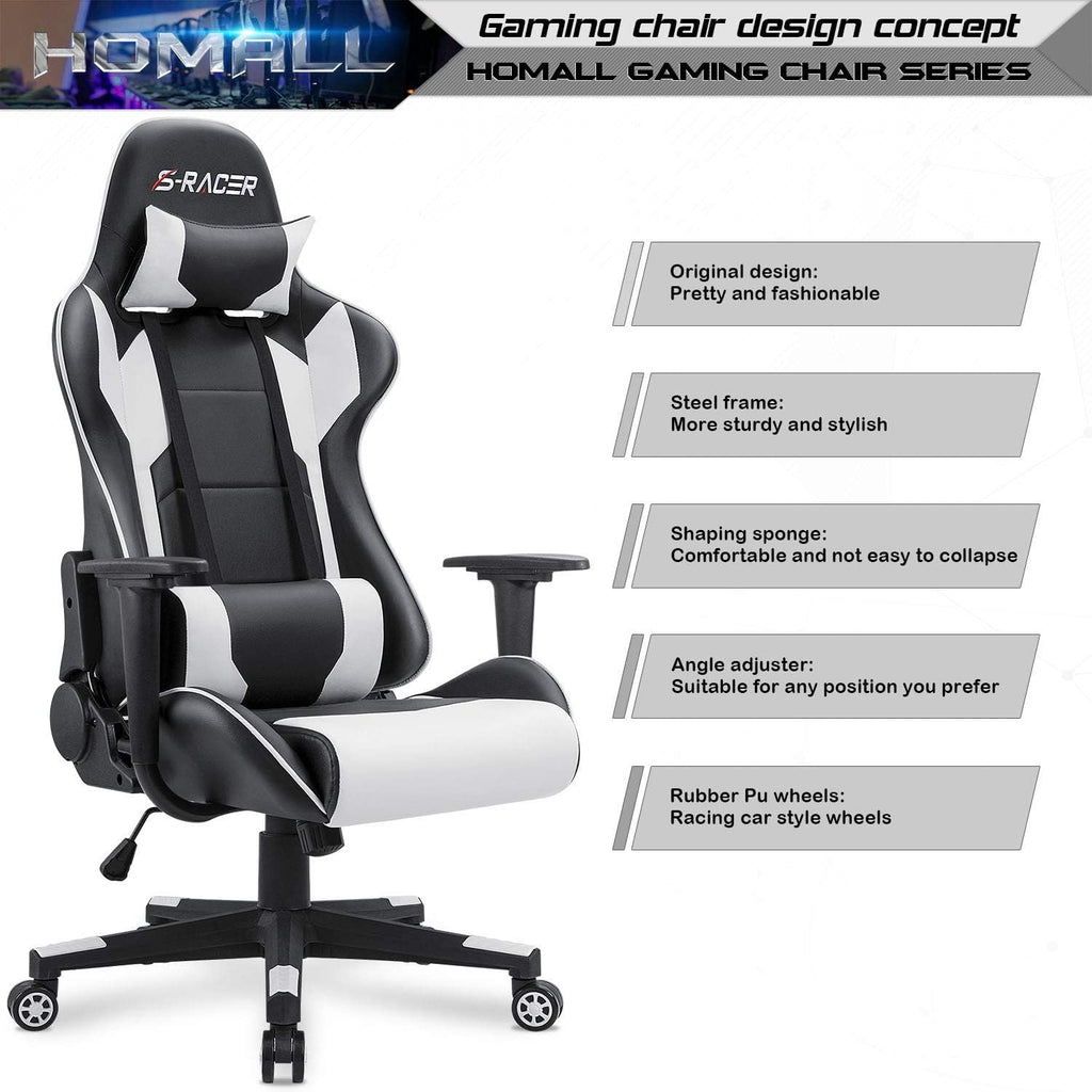 Gaming Chair, Office Chair High Back Computer Chair Leather Desk Chair Racing Executive Ergonomic Adjustable Swivel