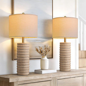 27'' Farmhouse Table Lamps Set of 2, Stone-Like