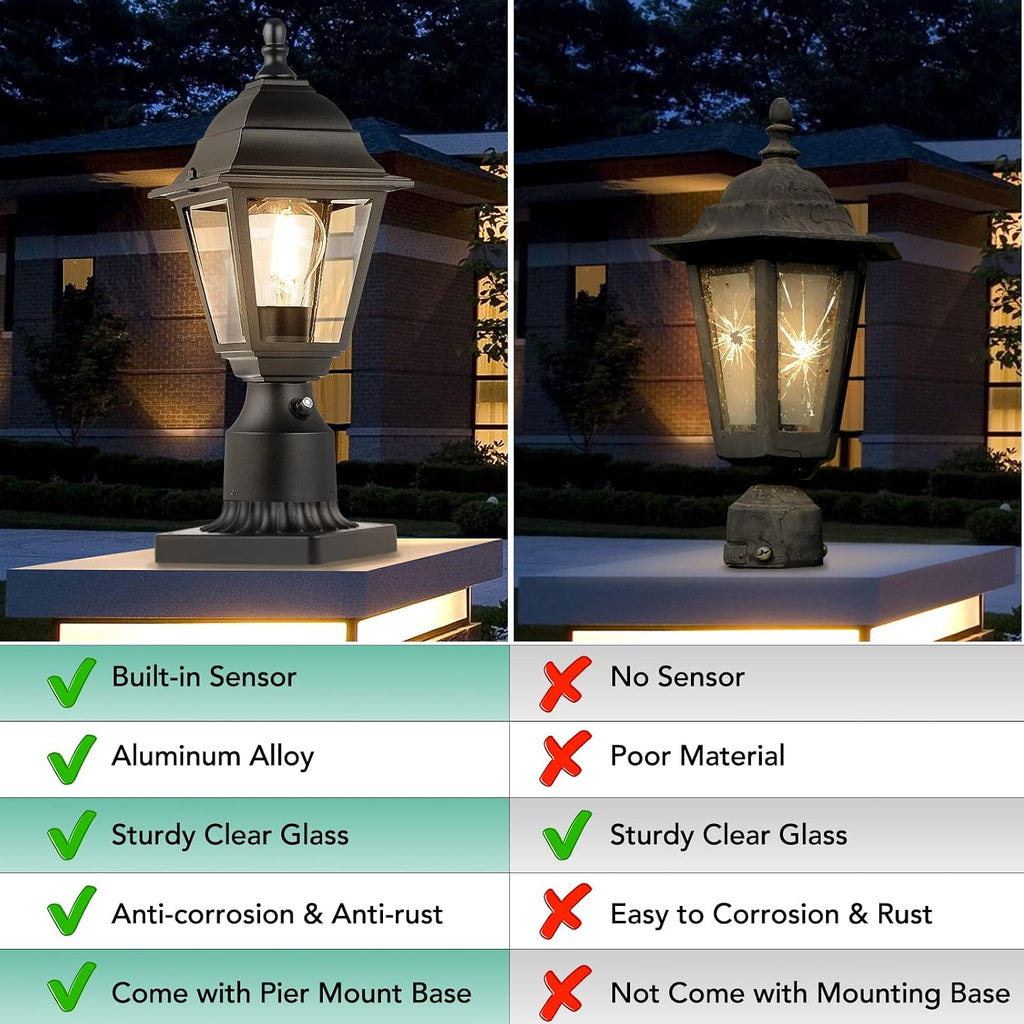 Dusk to Dawn Outdoor Post Lights, 2-Pack Waterproof Outside Post Lamps with Pier Mount