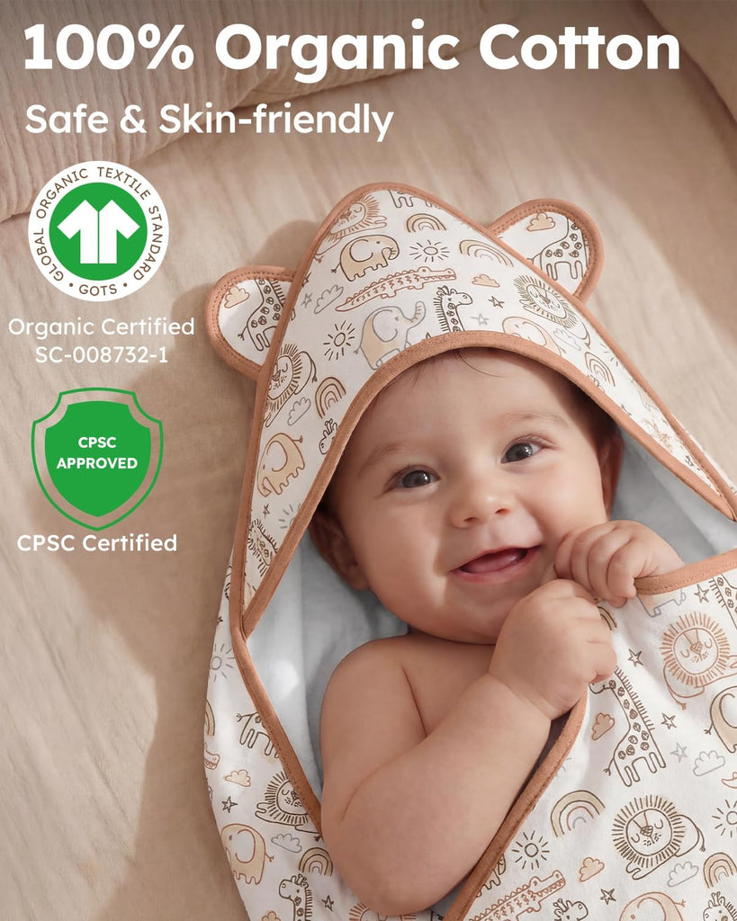 Hooded Baby Towels for Newborn 100% Organic Cotton Baby Bath Towel with Hood for Babies, Infant, Toddler and Kids