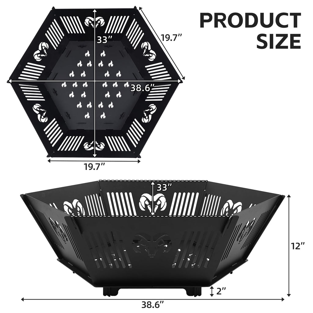 Portable Plug Fire Pit, 38.6" Collapsible Fire Pit, Black