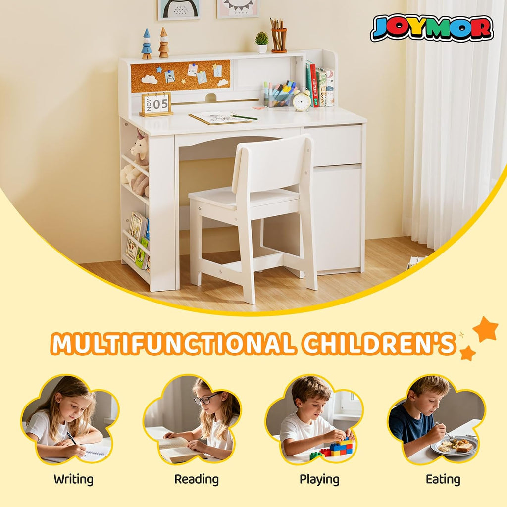 Kids Desk and Chair Set with Bookshelf & Storage Cabinet (Extra Large)