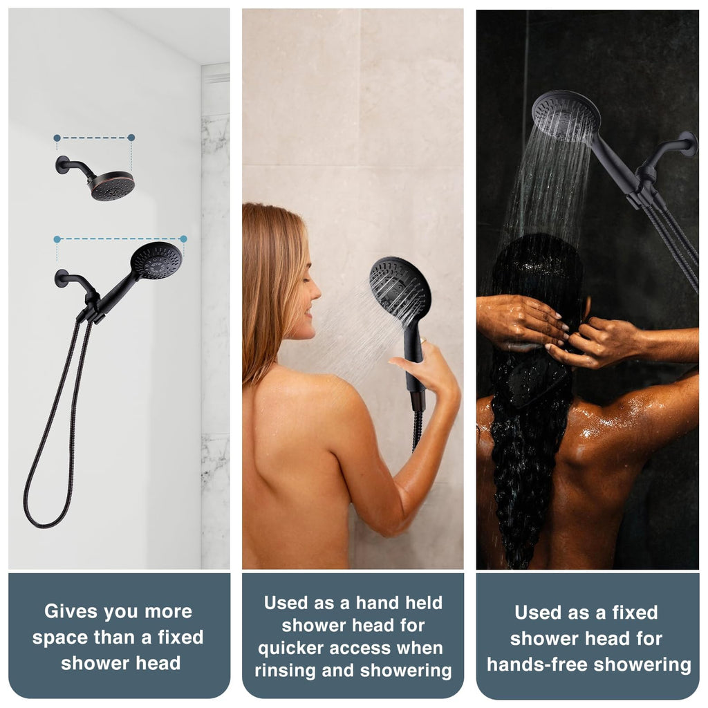 9 Spray Settings Shower Head with Handheld High Pressure Oil-Rubbed Bronze Hand Held Showerhead with 60 Inch