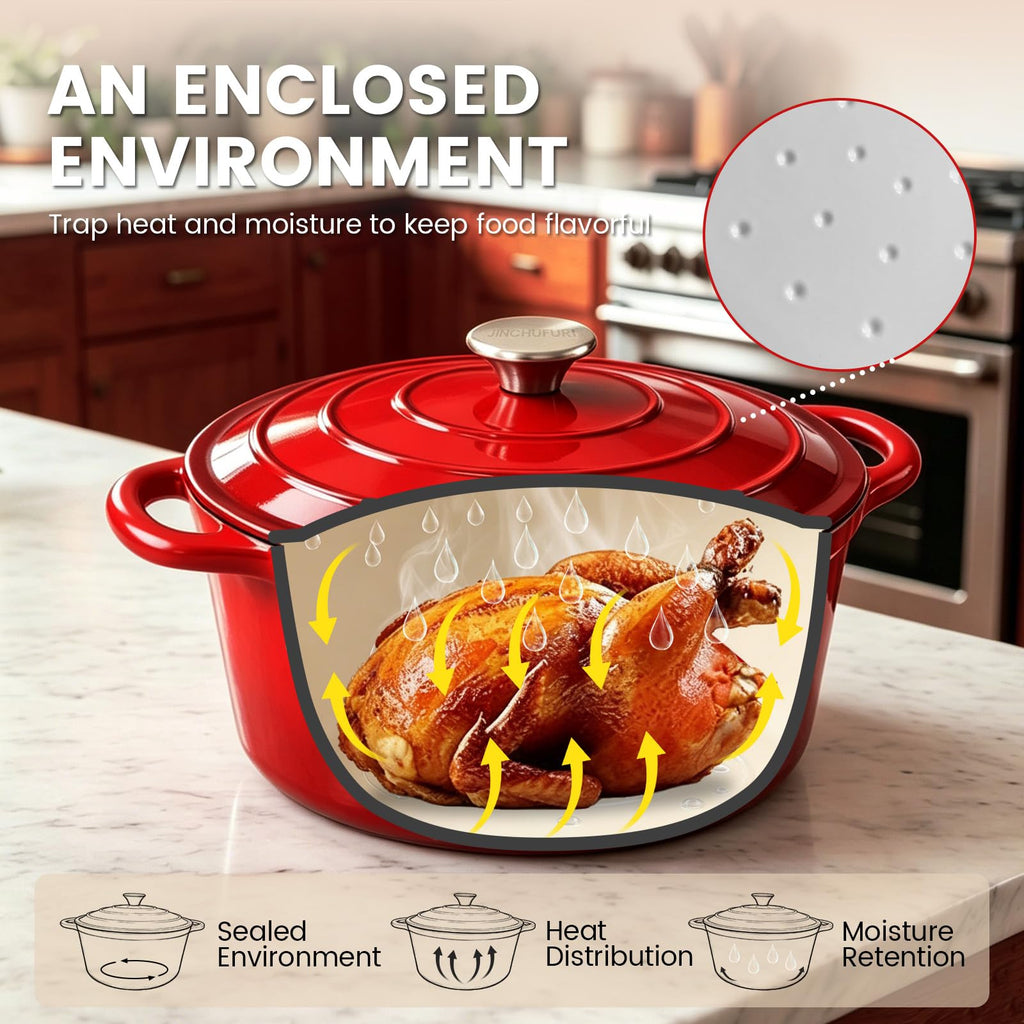 5 Qt Enameled Cast Iron Dutch Oven with Lid, Red