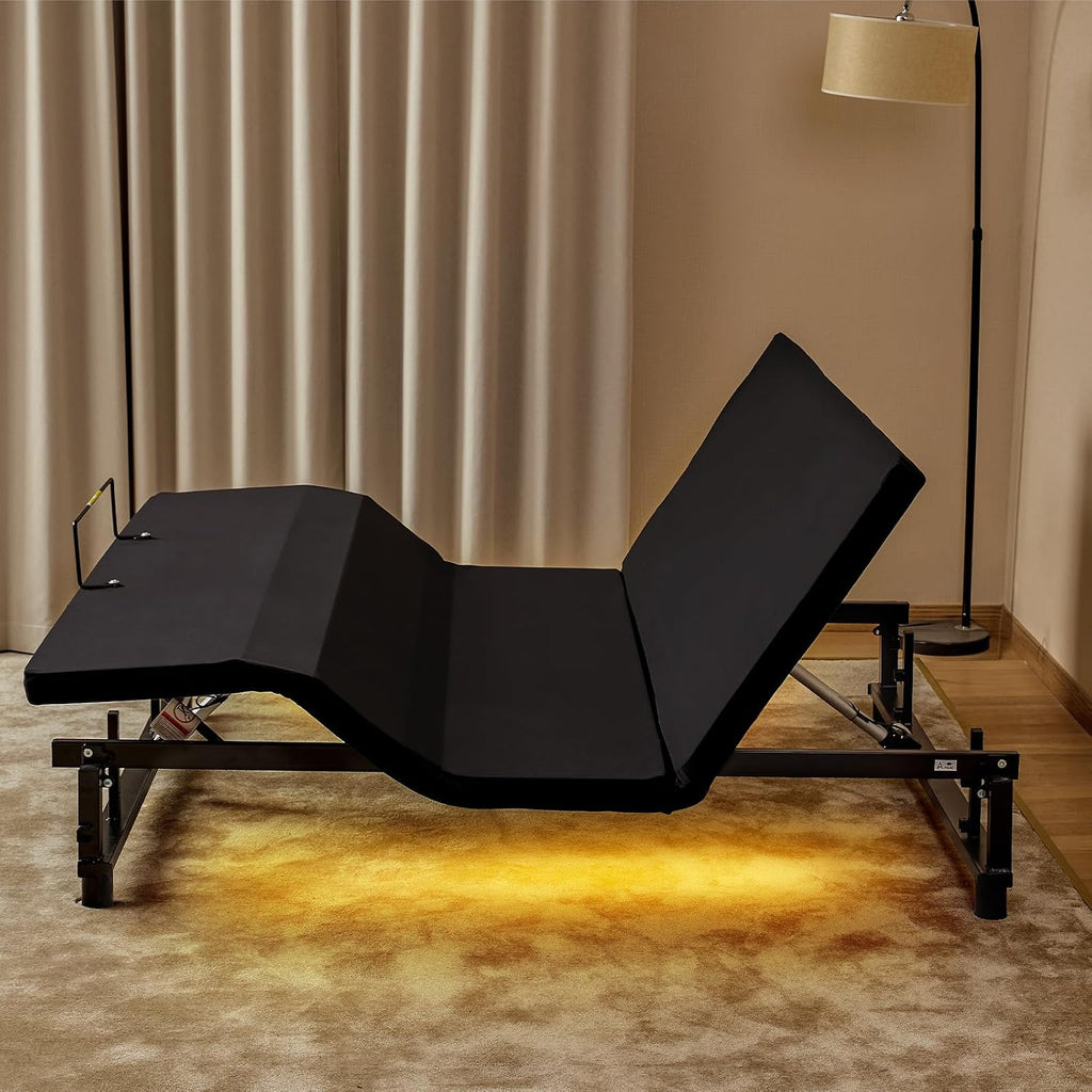 King Adjustable Bed Frame with Remote, Head & Foot Incline, Zero Gravity, 4 USB Ports & Under-Bed Nightlight, Quiet