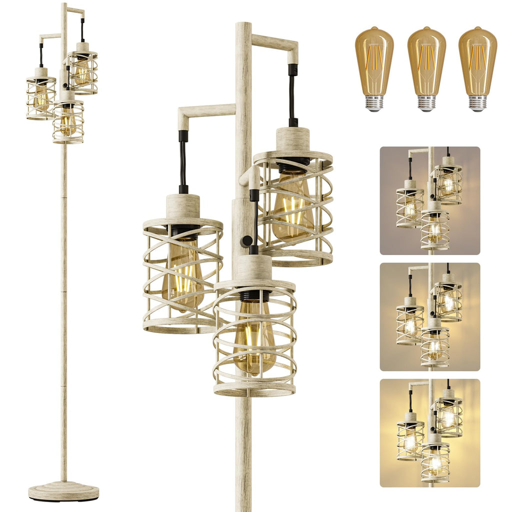 70" Industrial Floor Lamp, Stepless Dimmable Standing Lamp with 3 Bulbs, Farmhouse Corner Standing Tree Lamp, Tall