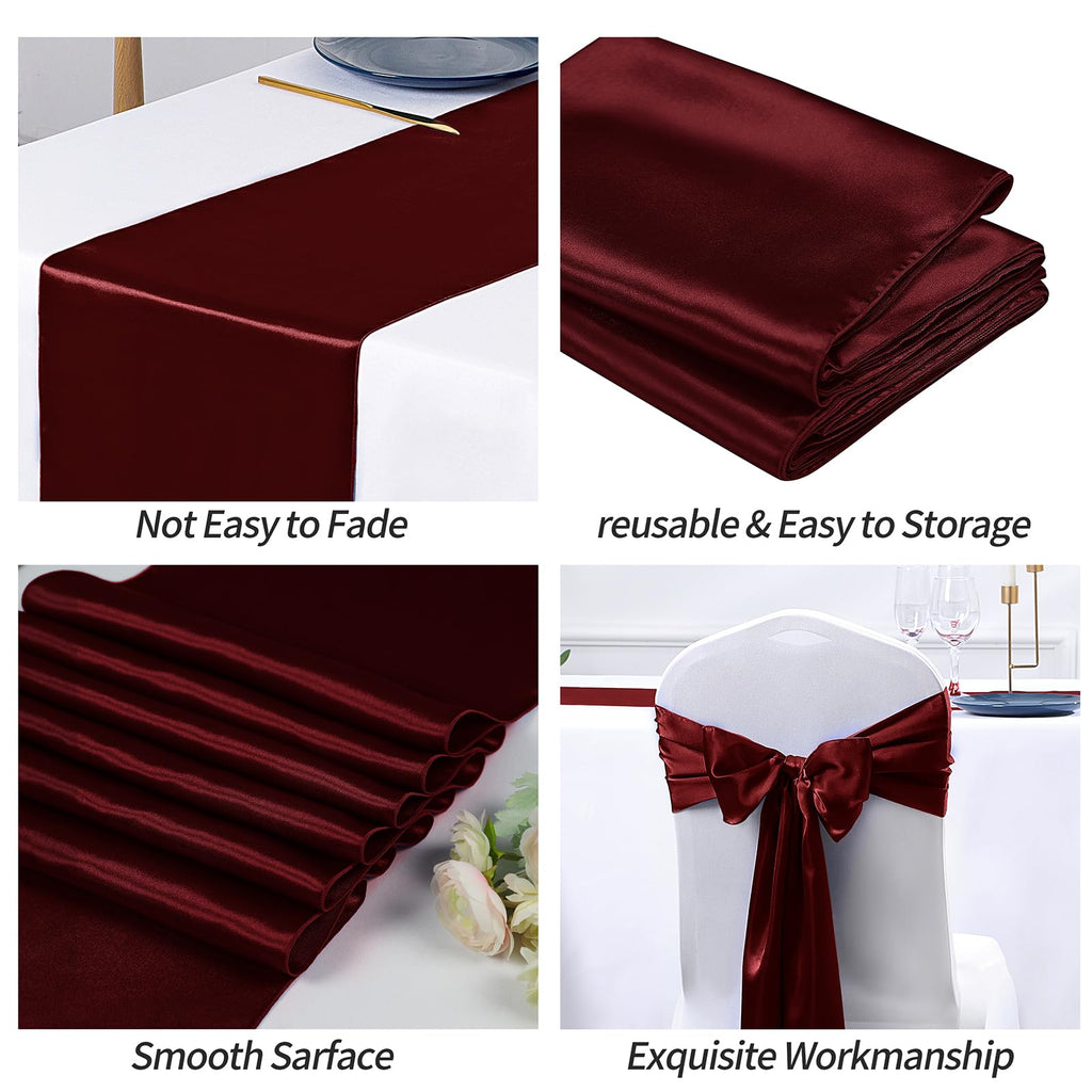 12 Pcs Burgundy Satin Table Runner 12 x 108 inches Long
