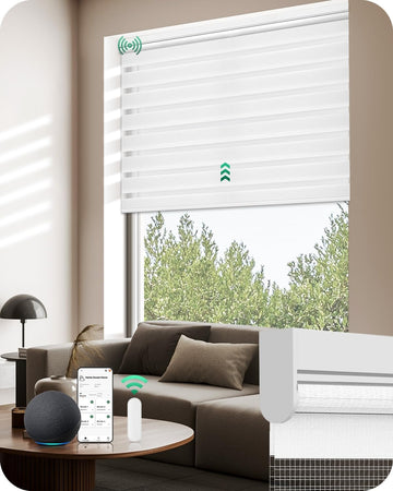 Motorized Zebra Blinds with Remote, Electric Dual-Layer Shades with Dry Battery-Powered, Smart Window Blind with