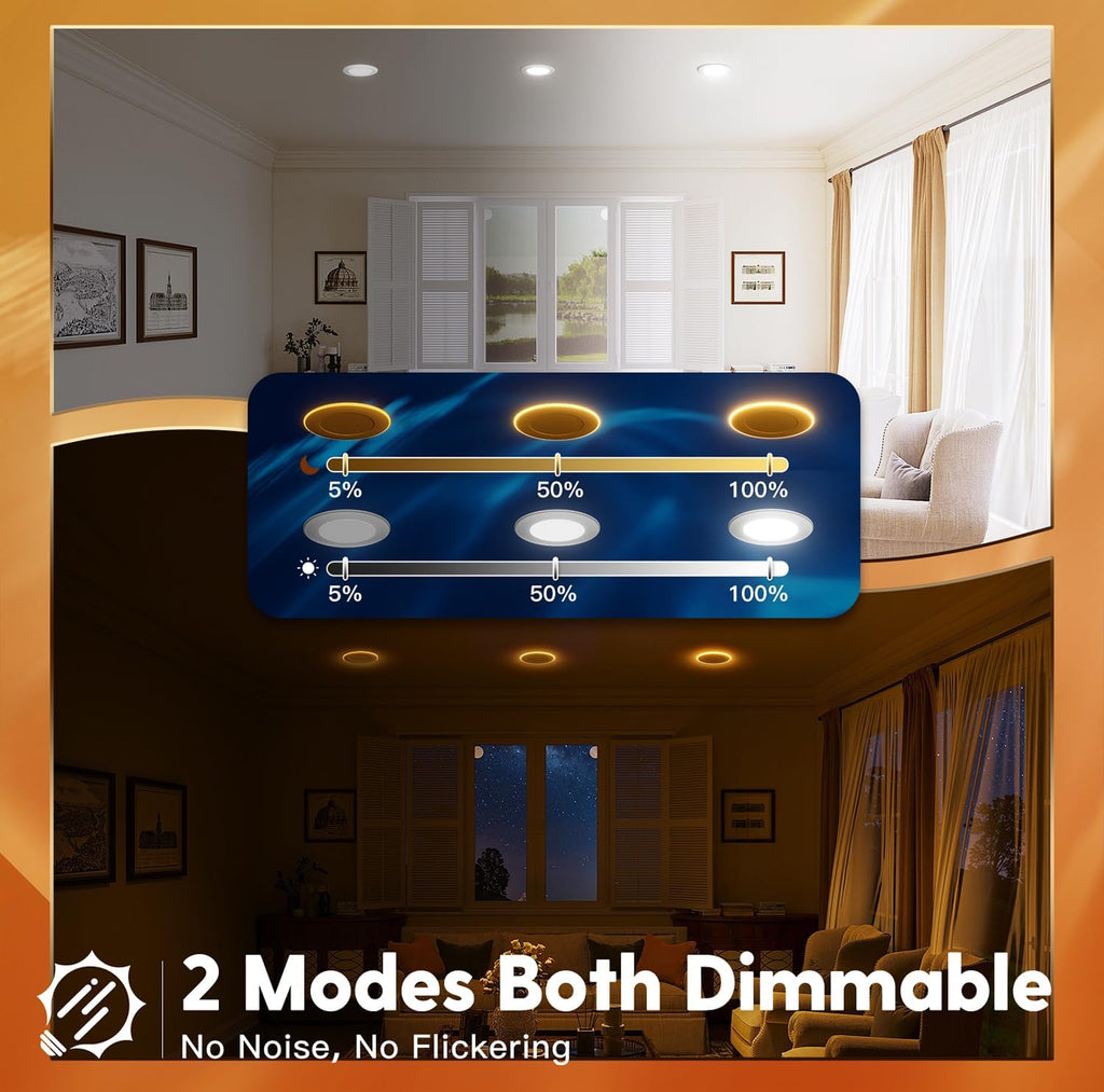 24 Pack 4 Inch 5CCT LED Recessed Lighting with Night Light