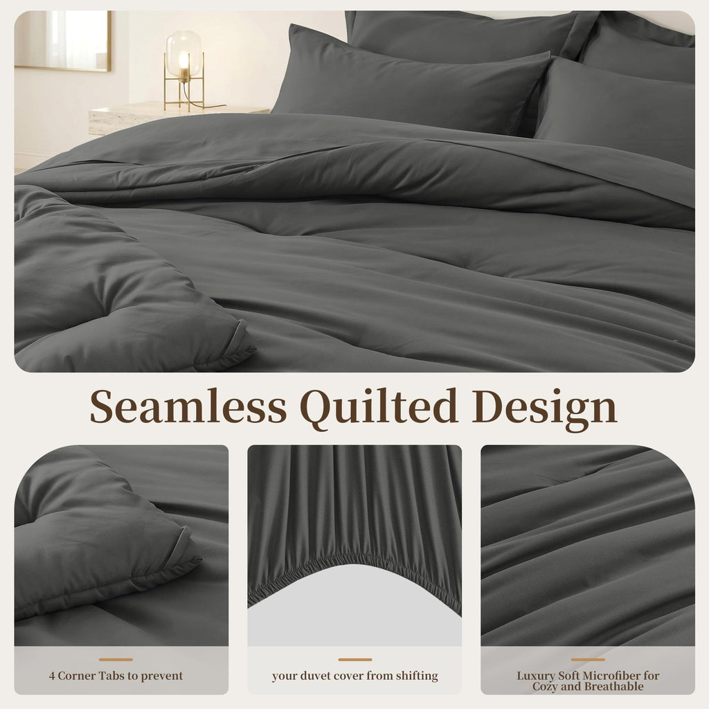 Comforter Set 7 Piece with Lightweight Comforter, Dark Gray