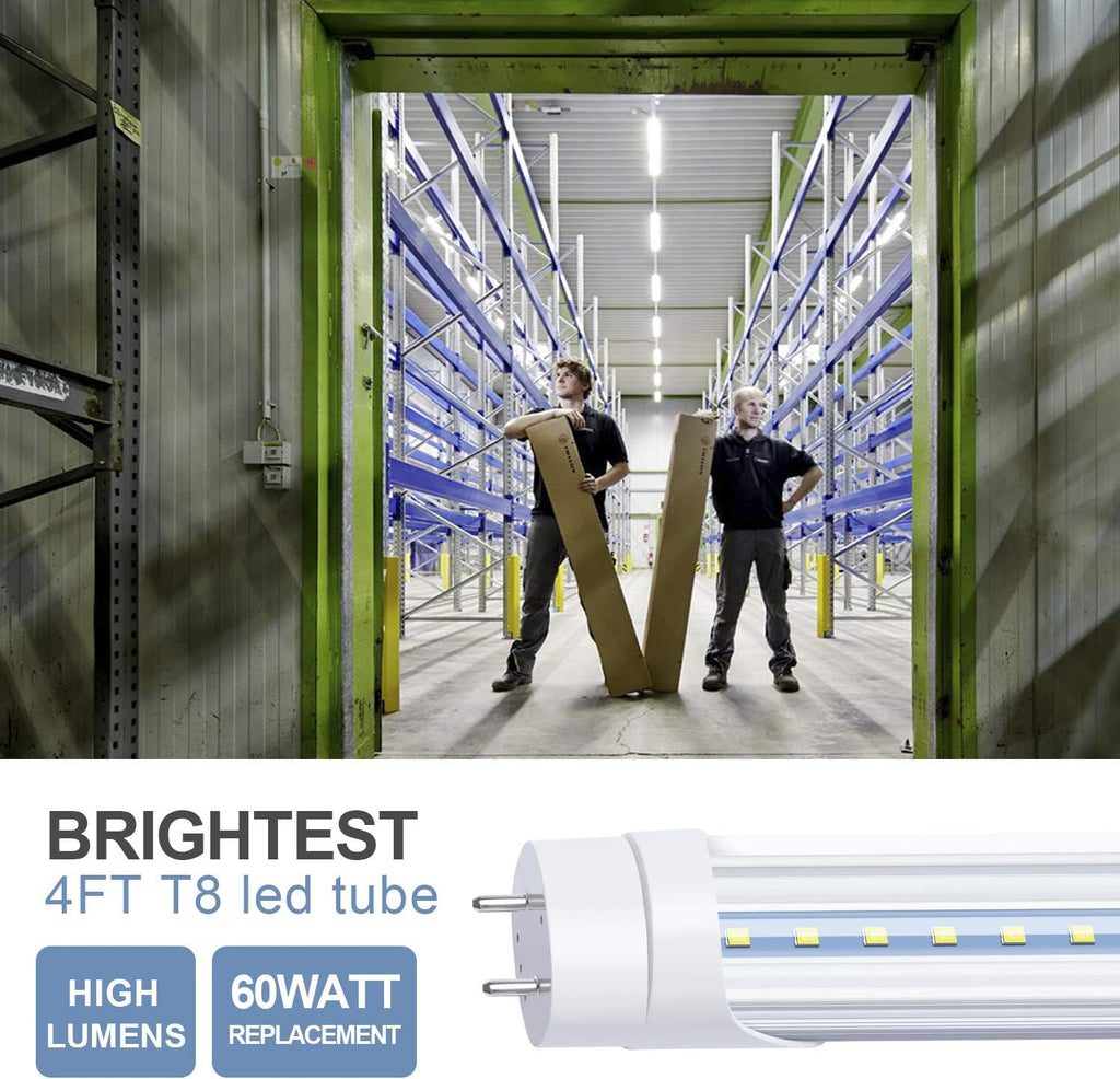 4 FT T8 LED Tube Light 22W,2 Pin G13, Ballast Bypass Required, Dual-End Powered,Replace 60W Led Light Tube 6000K