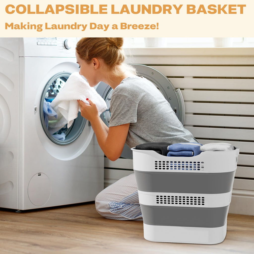 43L+43L Collapsible Laundry Baskets plastic (Grey, 2 Packs)