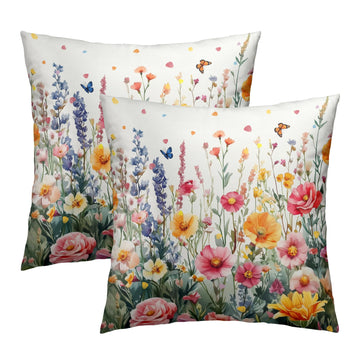 Colorful Flower Throw Pillow Covers 24x24 Inch Botanical Floral Pillow Case Set of 2 Cotton Square Cushion Covers for