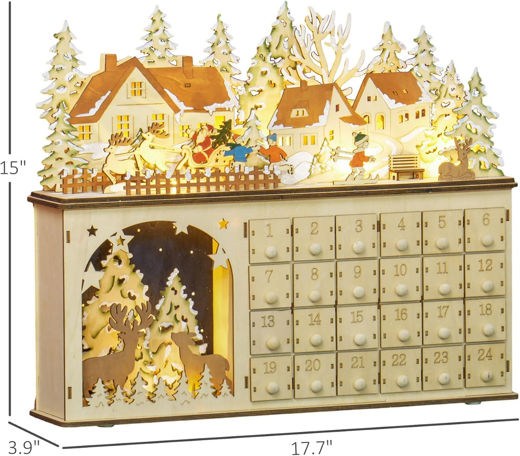 Christmas Advent Calendar Light Up Kids Adults 24 Drawers Natural